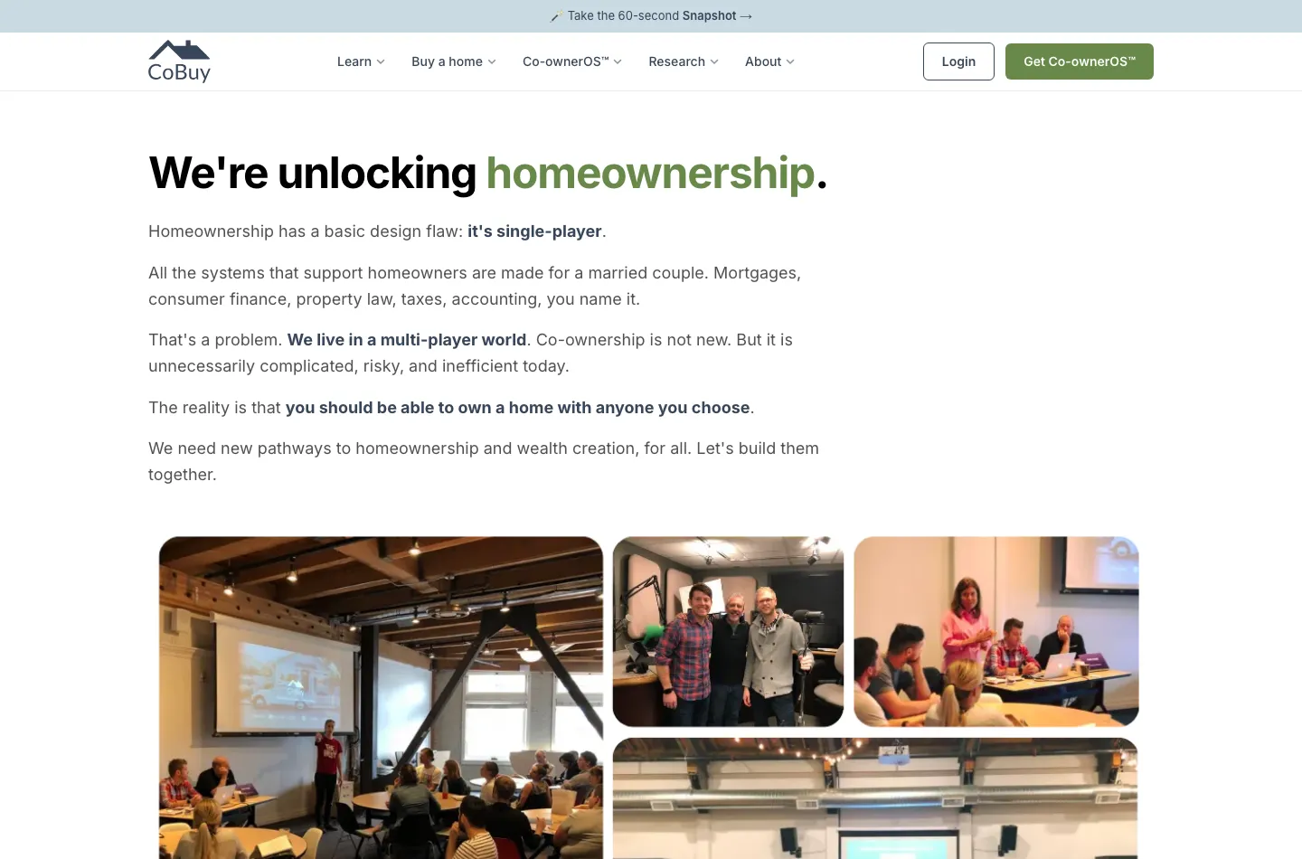The About page, with photos from CoBuy events