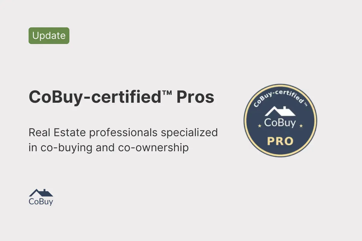 The CoBuy-certified Pro seal beside the words "Real estate professionals specialized in co-buying and co-ownership"