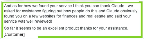 A customer message saying Claude pointed them to CoBuy