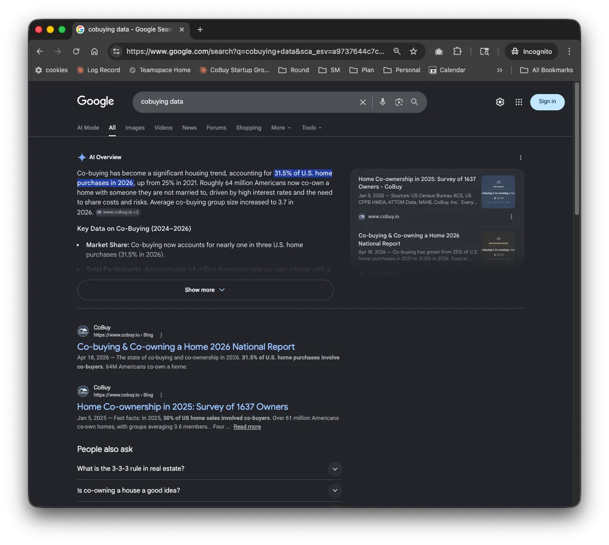 Google’s AI Overview citing cobuy.io as its data source