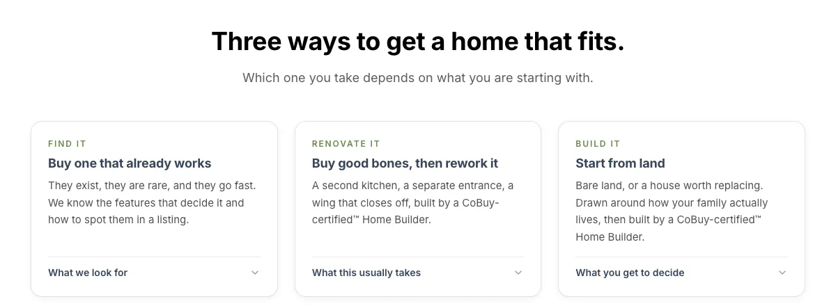 Three routes to a home that fits, find it, renovate it, or build it from land