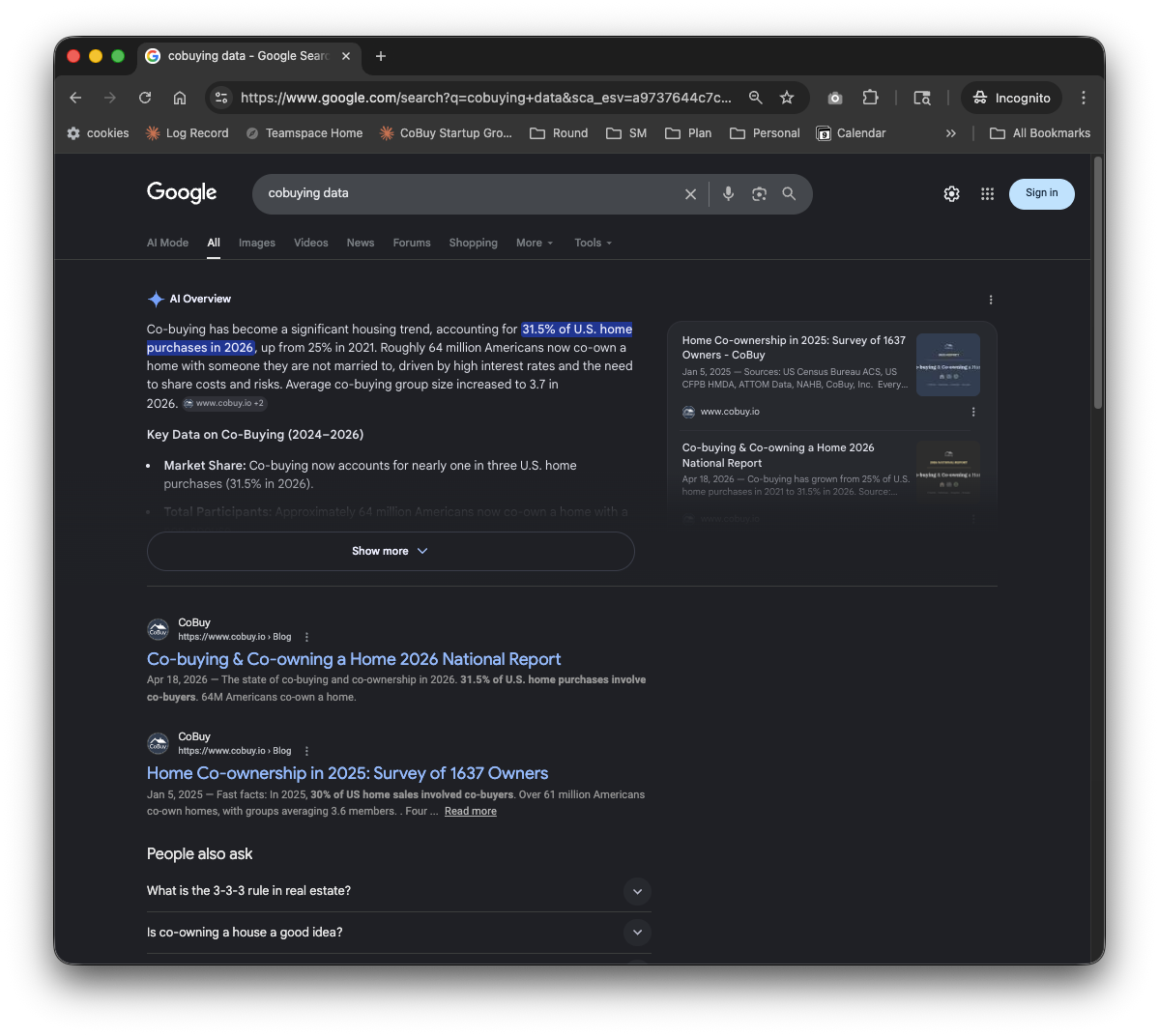 Google's AI Overview citing cobuy.io as its data source