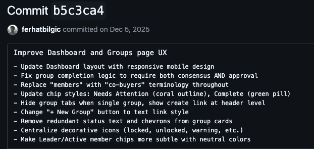 Clean, structured commit messages with clear bullet points
