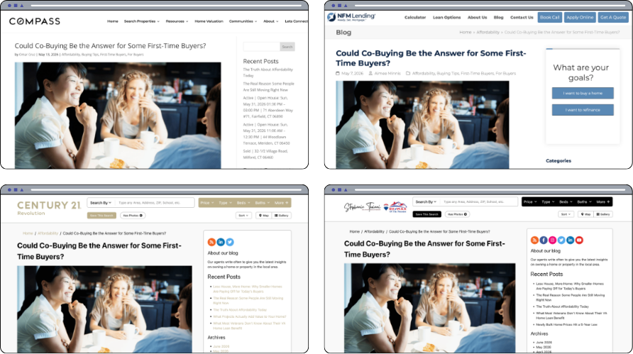 The same CoBuy research article republished on Compass, Century 21, NFM Lending, and an independent agent's site